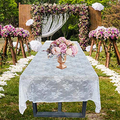 Awtlife Manteles clásicos de encaje blanco de 150 x 300 cm para decoración de bodas, decoración de ducha, diseño de rosas