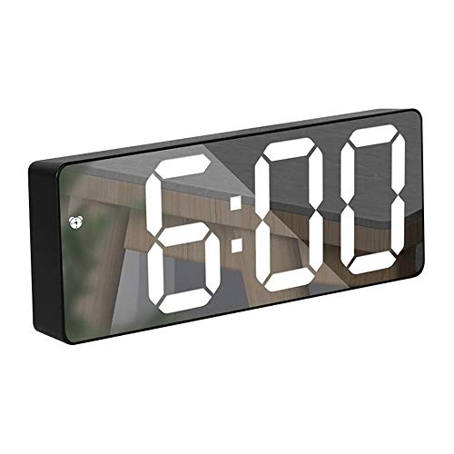 azorex Reloj Despertador Digital LED Reloj Espejo Modo Snooze 12/24 Horas Fecha Temperatura Brillo Ajustable con Modo Nocturno para Dormitorio Salón Decoración del Hogar (Negro)