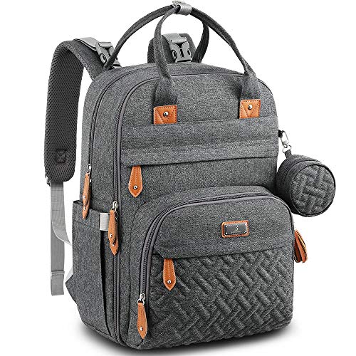 BabbleRoo Mochilas de Pañales para Bebé, Gran Capacidad Mochila de Cambio Bolsa para Pañales con Cambiador y Porta Chupones para Mamá y Papá (gris oscuro)