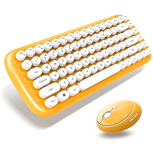 Baibao - Mini teclado inalámbrico y ratón Set Punk Key Cap Girl Pink Color mixto sin cables, teclado y ratón inalámbrico Combinación-Blanco (Color: Amarillo)
