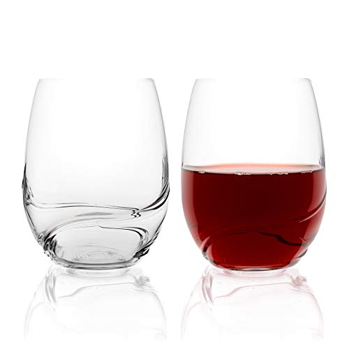 Bar Amigos Turbulence Deluxe Decanting - Copas de vino de cristal de Bohemia sin pie, diseño especial en forma de onda único para un mejor aireado, 500 ml transparente
