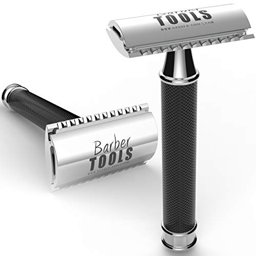 ✮ BARBER TOOLS ✮ Maquinilla de afeitar + 5 cuchillas de doble hoja + Paño de pulir + Cepillo de limpieza + Almacenamiento Pu