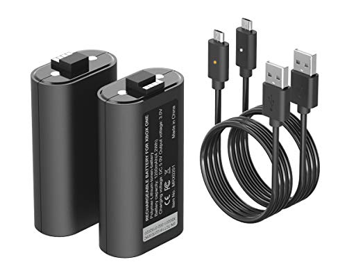 Batería de Litio Recargable para Controlador Xbox One, ElecGear 2x 1200mAh Pilas Lithium Kit de Carga y Juega para Mando Xbox One, One S, One X, Elite con 2x Cable de Carga USB