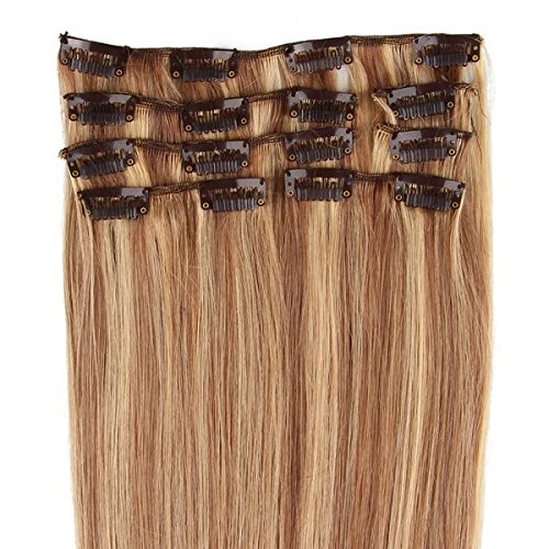 Beauty7 7 unidades 70g extensiones de clip de pelo natural pelucas cabello humano de color 8# y 613# de 18 pelugadas 46cm larga