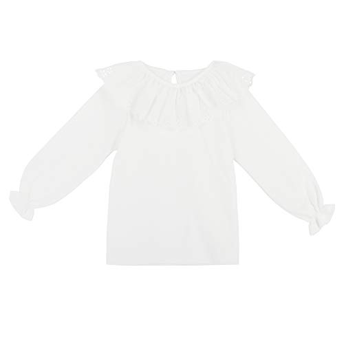 Bebé Niña Niño 100% Algodón Blanco Camisetas de Manga Larga con Volantes en Cuello Cierre de Botón Suave Lindo - Liso Blanco Talla 24M