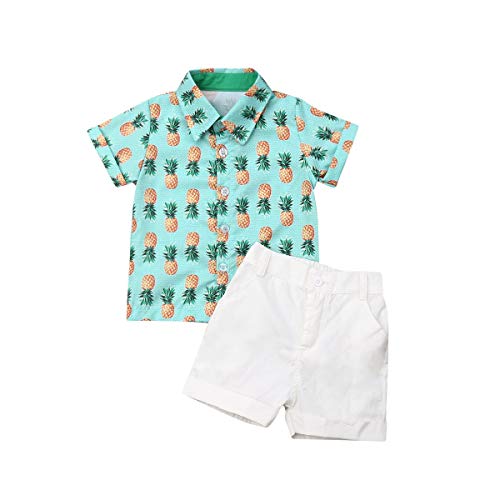 Bebé Niño Traje de 2 Piezas Conjunto Top Camisa de Manga Corta Pantalón Corto Camiseta con Estampado Infantil Ropa Verano de Playa para Vacaciones (Piñas 1, 1-2 Años)