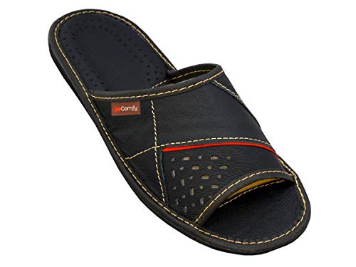 BeComfy Zapatillas de casa para Hombres 100% Cuero Genuino Punta Abierta | Ligera y Suave | Disponible en Tres Colores y con Caja de Regalo 40-46 EU Modelo XC64 (43 EU, Rojo-Negro) BeComfy Zapatillas de casa para Hombres 100% Cuero Genuino Punta Abierta | Ligera y Suave | Disponible en Tres Colores y con Caja de Regalo 40-46 EU Modelo XC64 (43 EU, Rojo-Negro)