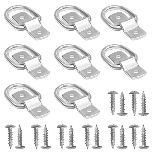 Belle Vous Set Anilla de Sujeción con Aro en D con Soporte y Tornillos (Pack de 8) 4,6 cm x 3,8 cm - Puede Soportar 400 kg - Anillas Acero Inoxidable para Carga, Botes, Remolque, Camiones, Furgonetas