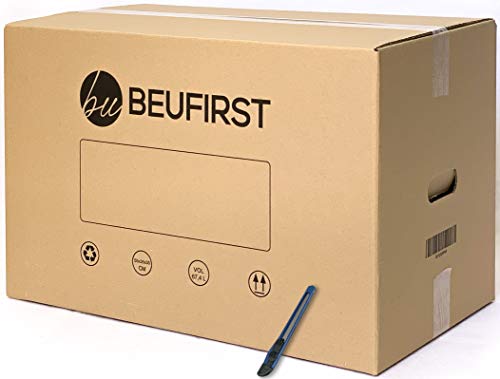 Beufirst Pack de 5 Cajas de Cartón con Asas 550x350x350mm y Mini-cúter, Cajas para Mudanza, Envíos, Almacenaje y Transporte
