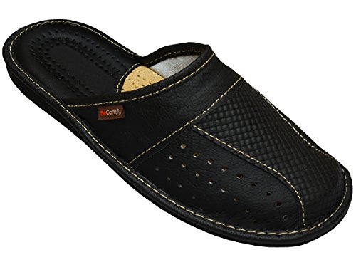 Big Size Zapatillas Cuero para Hombres de Gran tamaño cómodas Zapatillas Tallas Grandes 47 48 49 50 (50 EU, Negro)