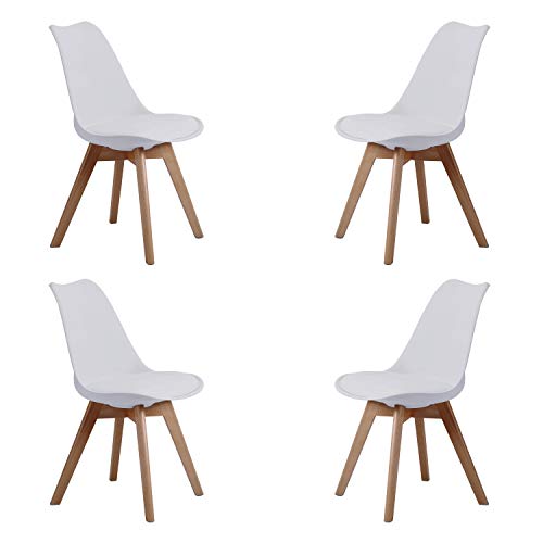 Bistro, Pack 4 Sillas de Comedor, Sillas de Salon o Cocina, Acabado en Simil Piel Blanco y Madera,  Medidas: 48 cm (Ancho) x 54 cm (Fondo) x 84 cm (Alto)