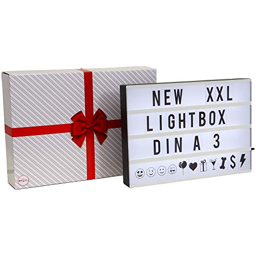 B.K.Licht Cinematic Light box A3, Caja de luz LED con 120 letras incl. USB, Ideal como regalo, decoración de bodas, cumpleaños, decoración, IP20, 4,5 W