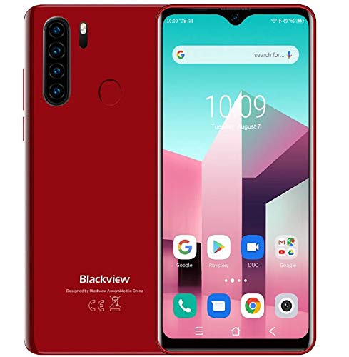Blackview A80 Plus 【2021】 Smartphone Móvil Libres 4G, Pantalla HD + 6.49’’, Helio P22 4GB + 64GB, Cuatro Cámaras Traseras, Batería 4680mAh, Grosor 8.8mm, Android 10 Teléfono Dual SIM, NFC GPS Rojo