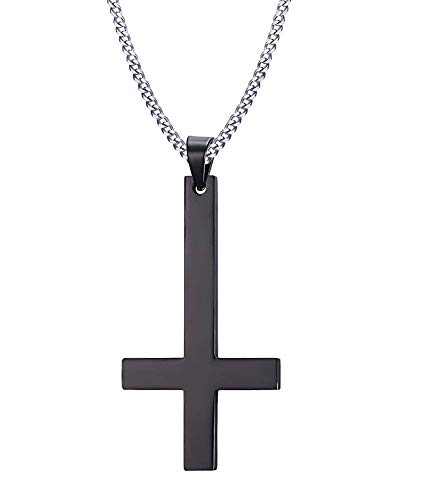Blowin Collar con colgante de cruz invertida de acero inoxidable pulido, para mujeres y hombres, cadena de 60,96 cm, 3 colores disponibles negro