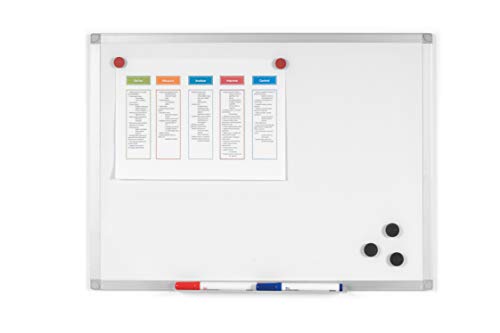 BoardsPlus - Pizarra blanca magnética con marco de aluminio y bandeja, 60 x 45 cm
