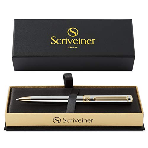 Bolígrafo Por Scriveiner - Bolígrafo de Gama Alta Color Plata Acabado en Oro de 24 Quilates, Recambio Negro Schmidt, Regalos Hombre y Mujer, Bolígrafos Profesionales de Diseño Bolígrafo Por Scriveiner - Bolígrafo de Gama Alta Color Plata Acabado en Oro de 24 Quilates, Recambio Negro Schmidt, Regalos Hombre y Mujer, Bolígrafos Profesionales de Diseño