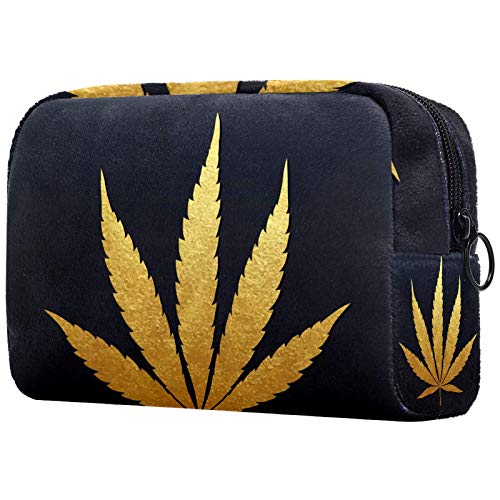 Bolsa de cosméticos para mujer, diseño de hojas de marihuana doradas, bolsas de maquillaje, accesorios organizadores regalos