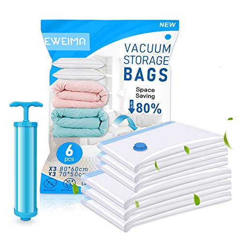Bolsa para Vacío de Ropa, EWEIMA 7 Piezas (5 Medianas 80x60cm, 5 Pequeñas 70x50cm, 1 Bomba) Bolsas de Almacenamiento al Vacío Ahorro de Espacio para Guardar Ropa, Ropa de Cama, Mantas, Almohadas Bolsa para Vacío de Ropa, EWEIMA 7 Piezas (5 Medianas 80x60cm, 5 Pequeñas 70x50cm, 1 Bomba) Bolsas de Almacenamiento al Vacío Ahorro de Espacio para Guardar Ropa, Ropa de Cama, Mantas, Almohadas