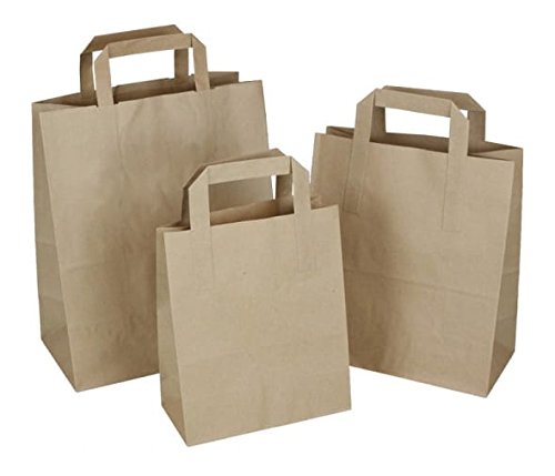 Bolsas pequeñas de 180 x 85 x 230 mm, mango plano, color marrón, bolsa de regalo, bolsa de almuerzo, bolsa para comida (200 unidades, 180 x 85 x 230 mm)