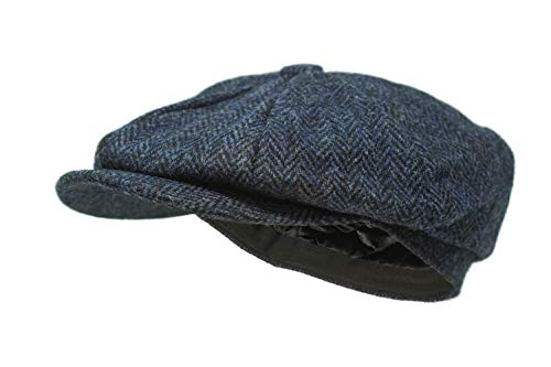 Borges & Scott Gorra Estilo Newsboy Lomond - 100% Lana Tejida a Mano - Harris Tweed - Resistente al Agua - Azul Marino Herringbone 62cm