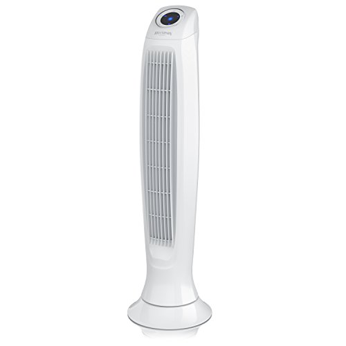 Brandson - Ventilador de Torre con Mando a Distancia - 60W - 3 Niveles de Temperatura LO Med HI - Temporizador - 3 Modos de Funcionamiento - Oscilación Ajustable a 60 Grado - Pantalla LED - Blanco