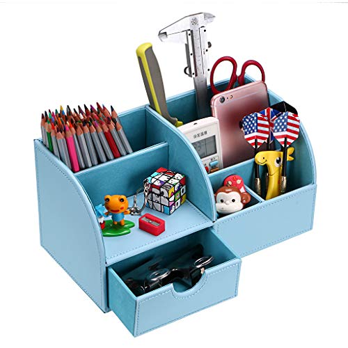 BTSKY Organizador de Escritorio de Piel Sintética Multifuncional Caja de Escribanía Mesa con 7 Compartimientos para Oficina Hogar , Color Azul BTSKY Organizador de Escritorio de Piel Sintética Multifuncional Caja de Escribanía Mesa con 7 Compartimientos para Oficina Hogar , Color Azul