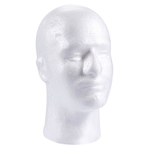 Cabeza de espuma para Peluca - Soporte para Peluca con forma de Maniquí de hombre, espuma blanca de poliestireno, 27 cm x 20 cm x 13 cm