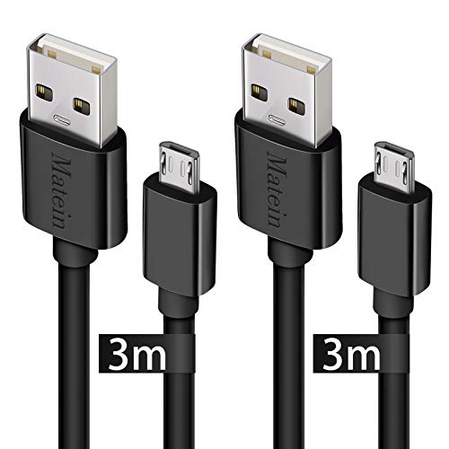Cable micro USB, [10 pies 2 unidades] cable de carga extra largo rápido para Galaxy S7 Edge, cable de carga USB duradero de alta velocidad para teléfonos Android, Samsung S6 Edge / Note 5/4, negro