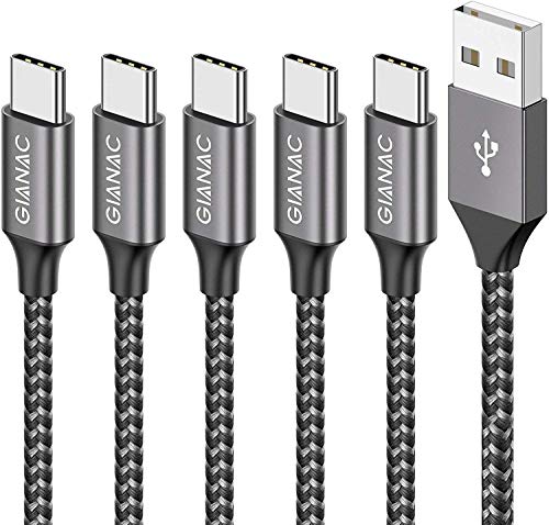 Cable USB Tipo C,5Pack[0.25M 0.5M 1M 2M 3M] 3A Cargador USB Tipo C Nylon Trenzado Cable USB C Carga Rápida y Sincronización de Datos para Samsung Galaxy S10 S9 S8, Huawei P30 P20 P10 Mate10