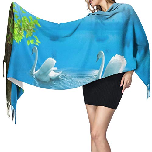 Cachemira de imitación Invierno Bufanda Chal Rual paisaje de verano con árboles y puente y dos cisnes Mantón para Mujeres Cálida Grande Larga Cachemira de imitación Invierno Bufanda Chal Rual paisaje de verano con árboles y puente y dos cisnes Mantón para Mujeres Cálida Grande Larga