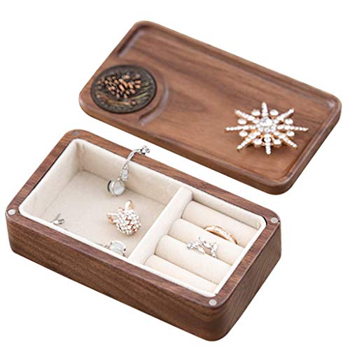 Caja de reloj de joyería caja de almacenaje portátil de madera maciza de 2 capas Organizador recogida de regalos cajas de reloj, Decoración de caja de exhibición ( Color : Brown , Size : 13*7*3.7 cm )