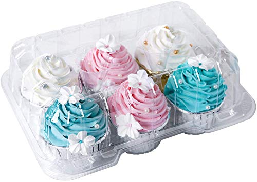 Caja para cupcakes transparente 6 huecos recipiente grande para magdalenas de 6 compartimentos, soporte para cupcakes de plástico con Deep Dome 4", 12 unidades