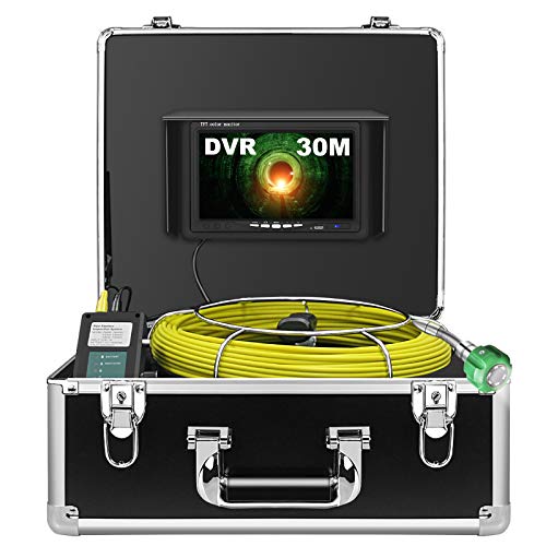 Cámara de Alcantarillado, Endoscopio de Video Inspección de Tuberías Industriales con Función DVR Cámara de Tubería Profesional IP68 Impermeable con LCD de 7" 1000TVL CCD (Tarjeta SD de 8GB Incluida)