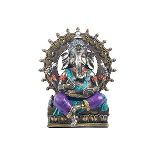 CAPRILO Figura Budista Decorativa de Resina Ganesha Multicolor. Adornos y Esculturas. Budas. Decoración Hogar. Regalos Originales. 20 x 16 x 11 cm.