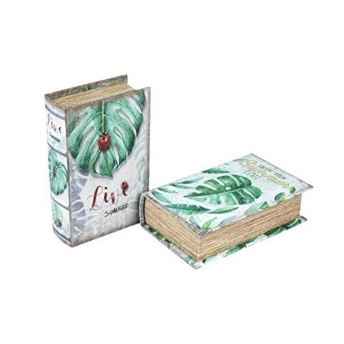 CAPRILO Set de 2 Cajas Libro Decorativas de Madera Selvático Mariquita. Cajas Multiusos. Joyeros. Regalos Originales. Decoración Hogar. 24 x 16 x 5 cm