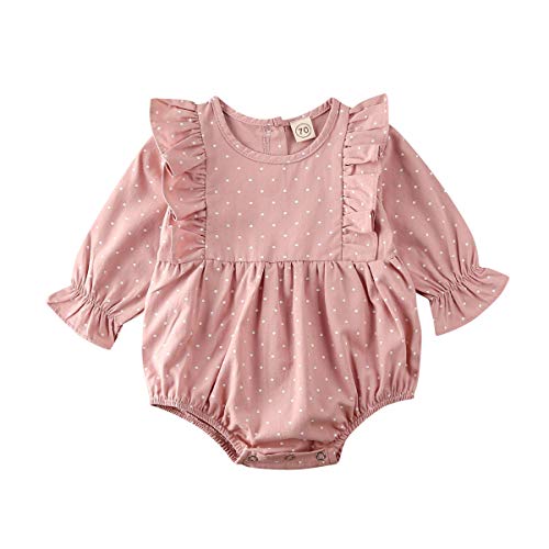 Carolilly Body de bebé con lunares rosa de manga larga y volantes, de algodón Rosa 0- 6 meses