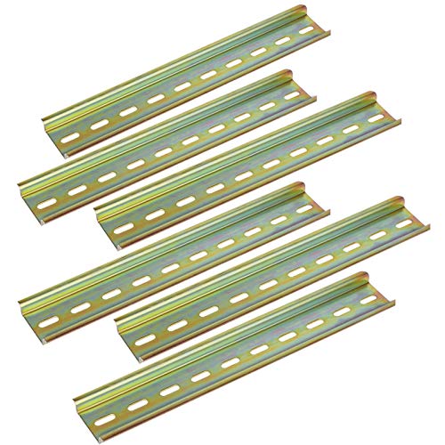 Carril DIN para montaje en armario de distribución, 6 unidades, 35 mm de ancho, 200 mm de largo, 7,5 mm de alto (dorado) Carril DIN para montaje en armario de distribución, 6 unidades, 35 mm de ancho, 200 mm de largo, 7,5 mm de alto (dorado)