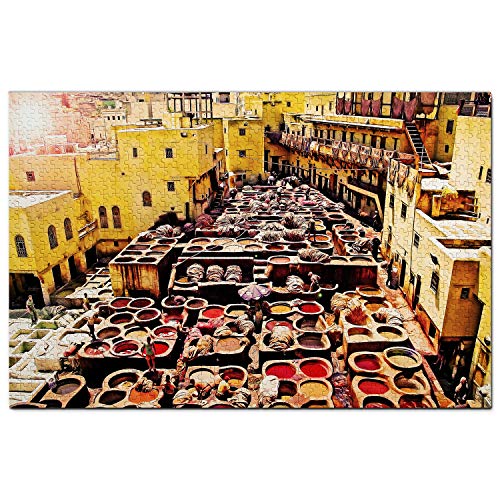 Casco Antiguo de Marruecos Fez Puzzle 1000 Piezas para Adultos Familia Rompecabezas Recuerdo Turismo Regalo