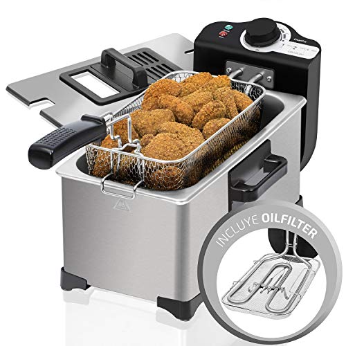 Cecotec Freidora Eléctrica CleanFry 3L Full Inox. Capacidad de 3 l, Temperatura hasta 190ºC, Cubeta Esmaltada apta para Lavavajillas, Filtro OilCleaner mantiene el Aceite Limpio, Full Inox, 2000W Cecotec Freidora Eléctrica CleanFry 3L Full Inox. Capacidad de 3 l, Temperatura hasta 190ºC, Cubeta Esmaltada apta para Lavavajillas, Filtro OilCleaner mantiene el Aceite Limpio, Full Inox, 2000W