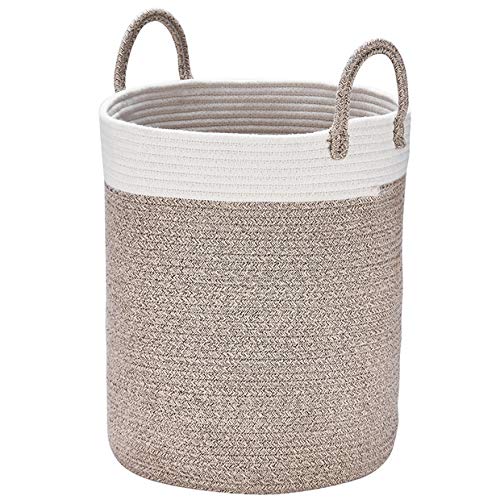 Cesta Ropa Sucia de algodón, Cesta almacenaje de Cuerda Tejida con Mango para la Manta de pañales Toalla de Juguete, Cesta Ropa Sucia Bebe, Cesta Toallas baño, Grande, 40 x 36 x 36 cm