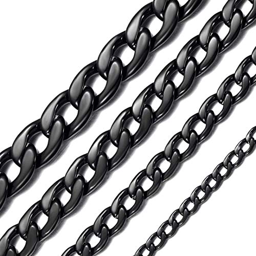 ChainsHouse Cadena Gruesa Hombre Collar Negro de Acero inoxiddable 15mm Ancho 51cm Largo Regalo Dia de Padre