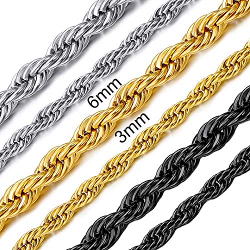 ChainsHouse Cadena Trenzada Collar de Acero Inoxidable para Hombres Mujeres 6mm Ancho 51cm Largo ChainsHouse Cadena Trenzada Collar de Acero Inoxidable para Hombres Mujeres 6mm Ancho 51cm Largo