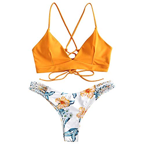 CheChury Conjunto de Bikini con Estampado de Girasol Moda Mujer 2020 brasileños Push Up Traje de bañode Dos Piezas con Encaje Trenzado CheChury Conjunto de Bikini con Estampado de Girasol Moda Mujer 2020 brasileños Push Up Traje de bañode Dos Piezas con Encaje Trenzado