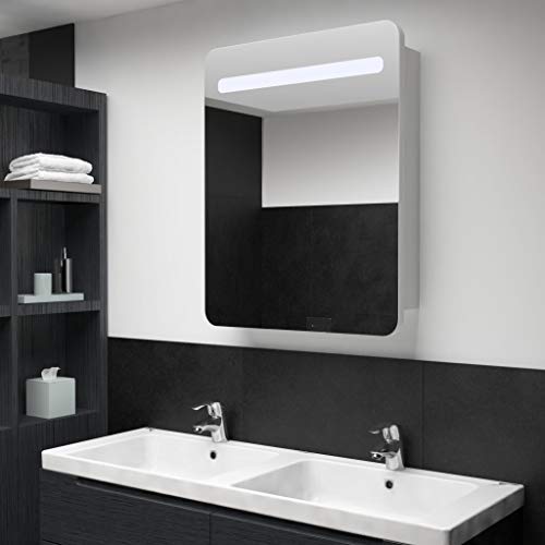 Cikonielf - Espejo de baño con luz LED para espejo de baño, con 2 estantes interiores para artículos de tocador y accesorios de maquillaje, diseño moderno 60 x 11 x 80 cm