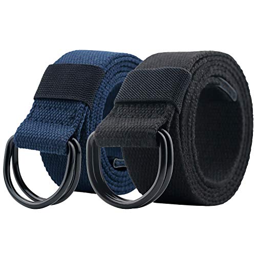Cinturón de lona para hombre y mujer con anillo en D negro de 1 1/2 pulgadas de ancho, color sólido extra largo Cinturón de lona para hombre y mujer con anillo en D negro de 1 1/2 pulgadas de ancho, color sólido extra largo