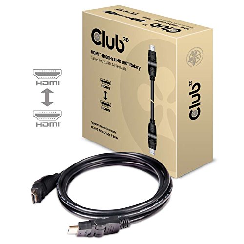 CLUB3D HDMI 2.0 4K60Hz UHD Cable Giratorio de 360 Grados 2metros Cable HDMI - Cables HDMI (2 m, HDMI Type A (Standard), HDMI Type A (Standard), 4096 x 2160 Pixeles, 3D, Negro)