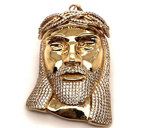 Colgante Jesús de oro de 9 quilates con piedras de circonita cúbica, auténtico con sello 375, 70 mm de alto x 35 mm de ancho y 24,3 gr de peso. Colgante Jesús de oro de 9 quilates con piedras de circonita cúbica, auténtico con sello 375, 70 mm de alto x 35 mm de ancho y 24,3 gr de peso.
