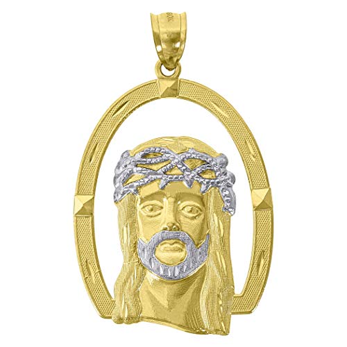 Colgante religioso de Jesucristo con dos tonos de oro de 10 K, para hombre y mujer, con textura, mide 47 x 28,70 mm de ancho, de oro de 9 quilates