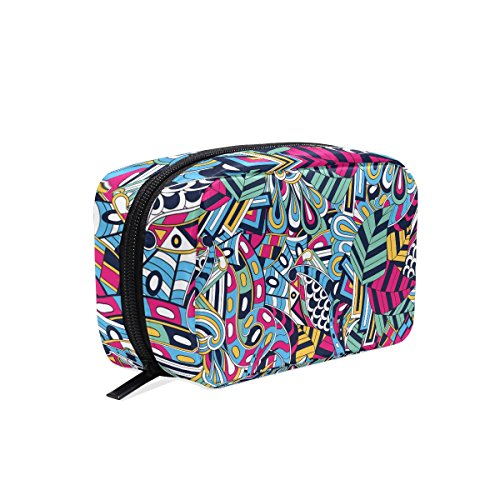 Colorido armonioso Doodle textura cosmética bolsa portátil bolsa para las mujeres multifunción maquillaje bolso cuadrado forma caso para niñas