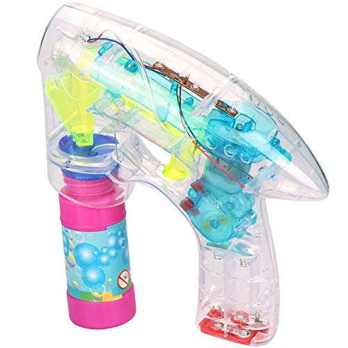 com-four® Pistola de Burbujas de Jabón con luz LED y Agua Jabonosa - Máquina de Pompas de Jabón Transparente para Niños y Adultos (01 Piezas - con 60 ml de Agua jabonosa)